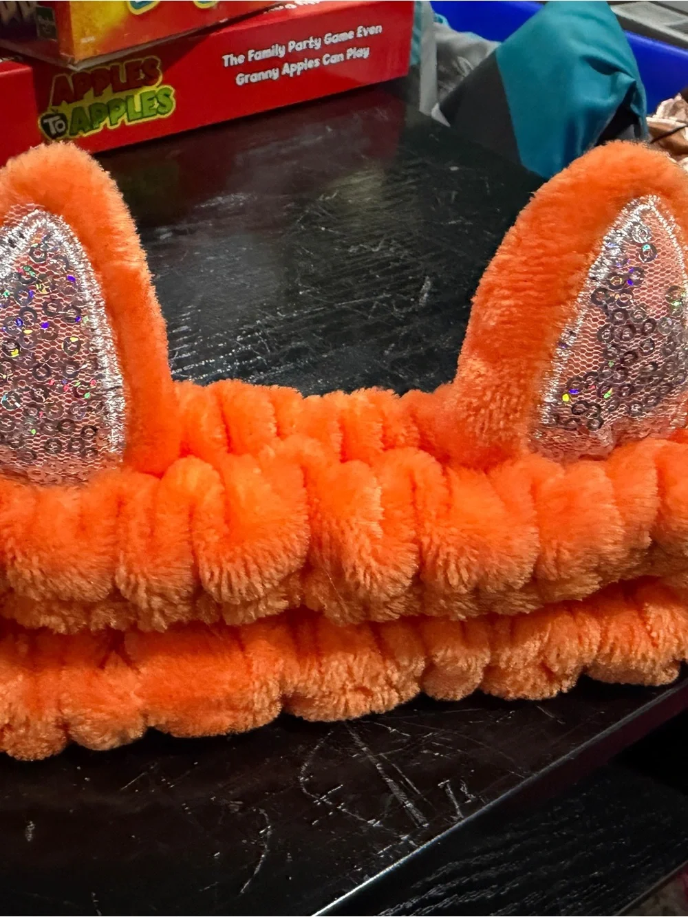 Plush Bow Pearl Headband - Lilac and Orange